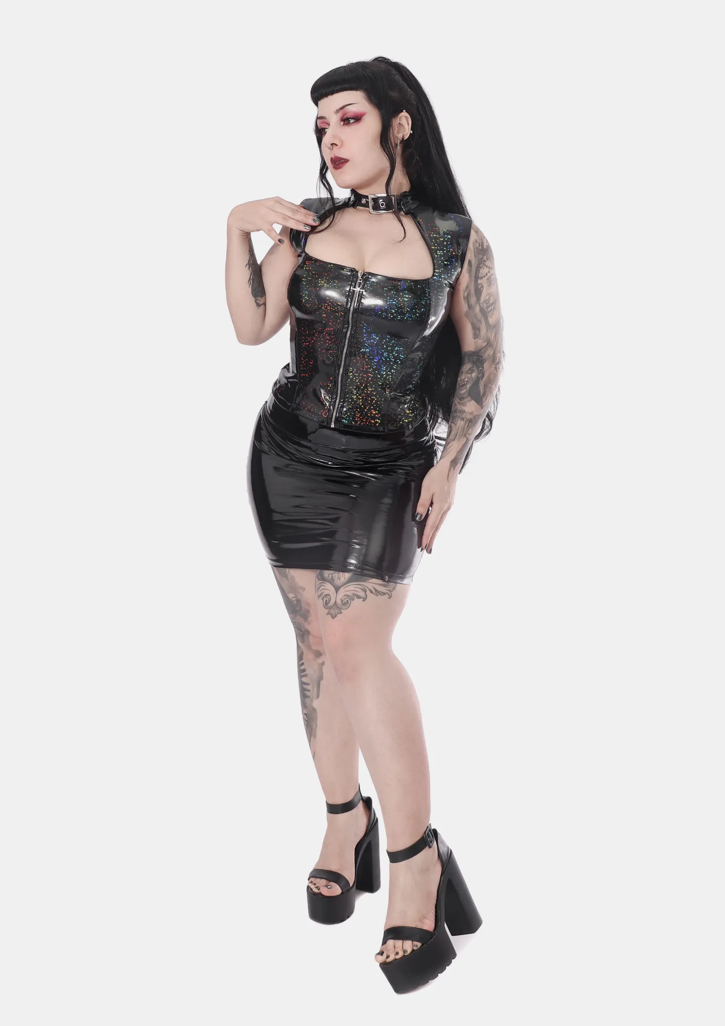 Blusa Vinil Efeito Látex Holográfico Glitter Hologram Noir-Limitada