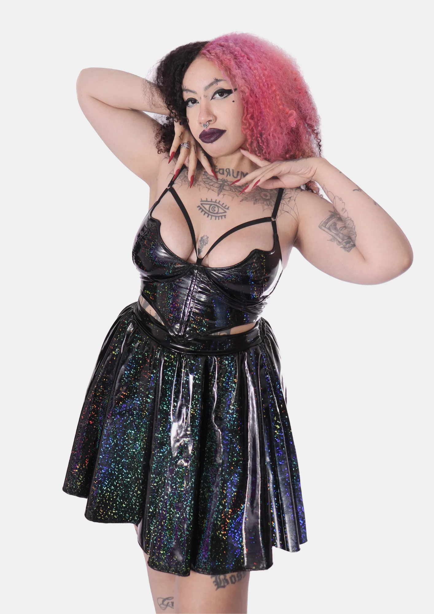 Top Vinil Efeito Látex Holográfico Glitter Cyber Doll-Limitado