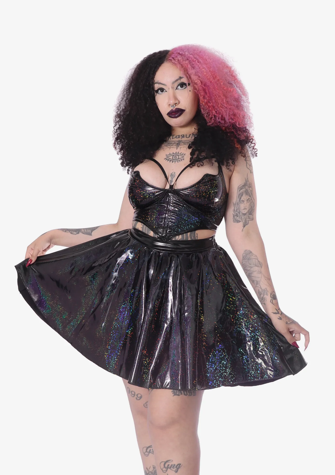 Saia Vinil Efeito Látex Holográfico Glitter Cyber Doll-Limitada